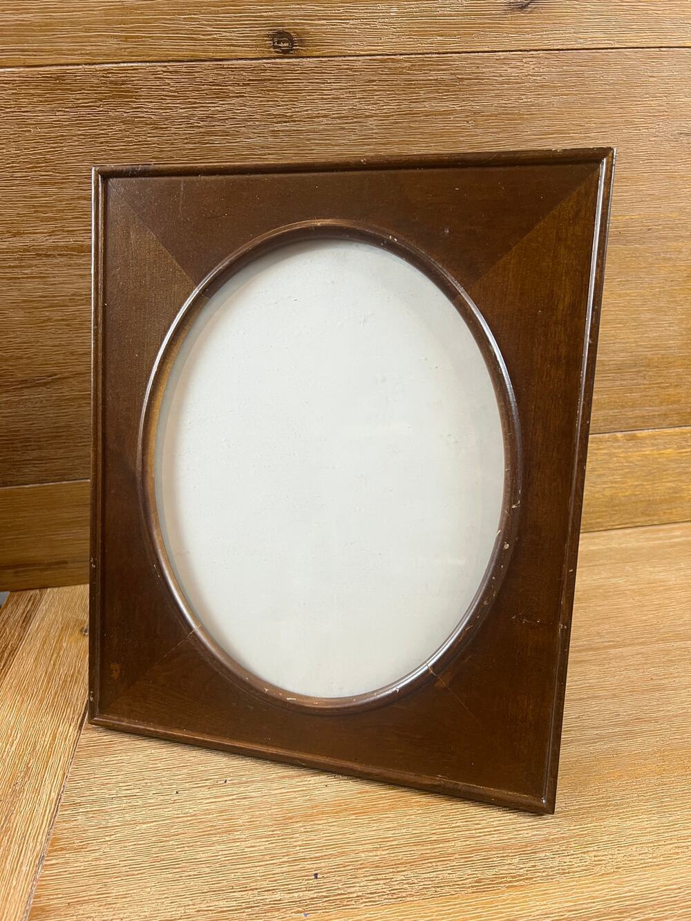 VTG Y2K Wood Oval Picture Frame Brown Veneer Desktop Easel Frame Fits 8x10 Photo